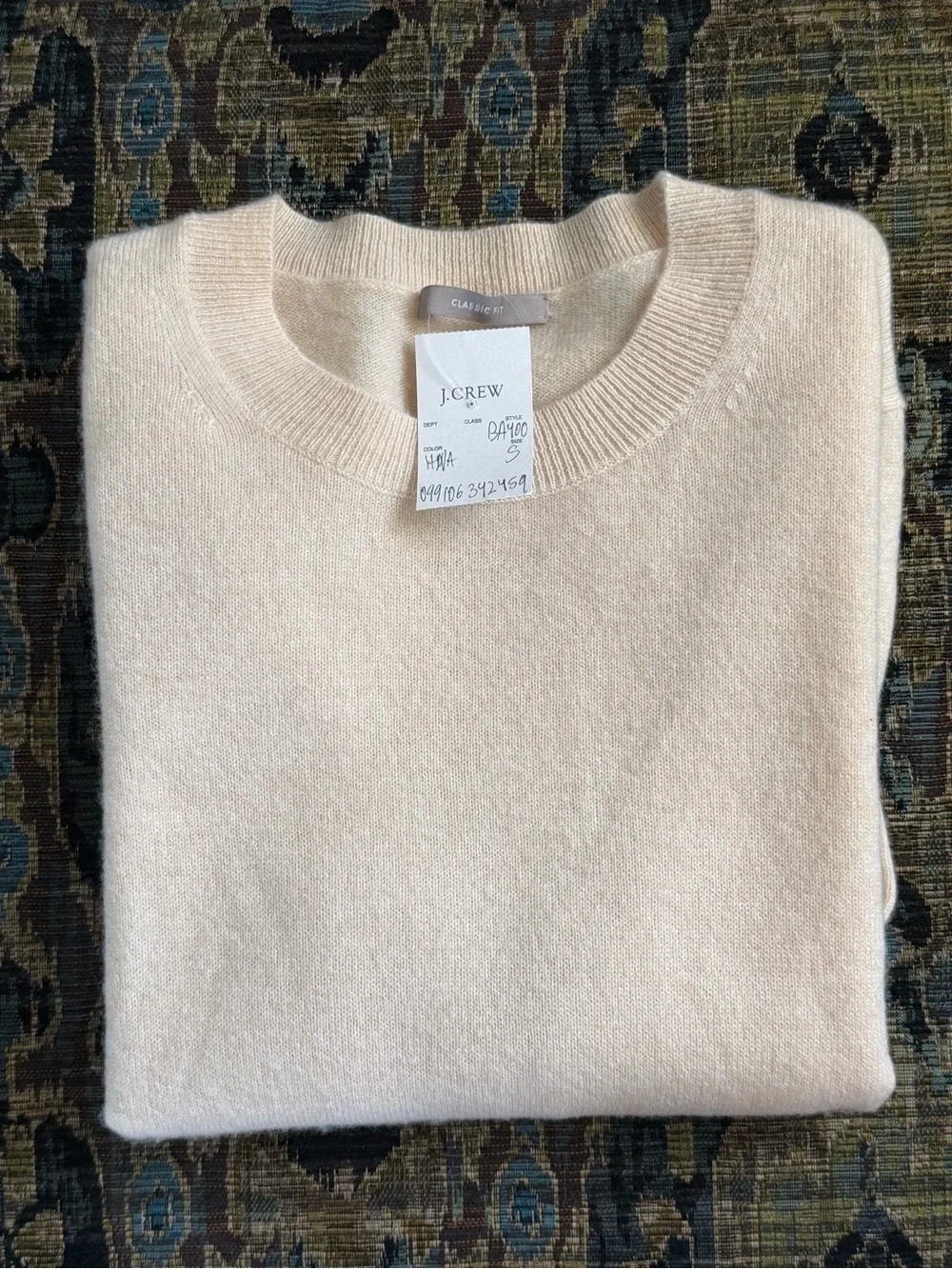 J.Crew 100% Cashmere Crewneck Sweater Ivory Oatmeal Size S NWT BA400